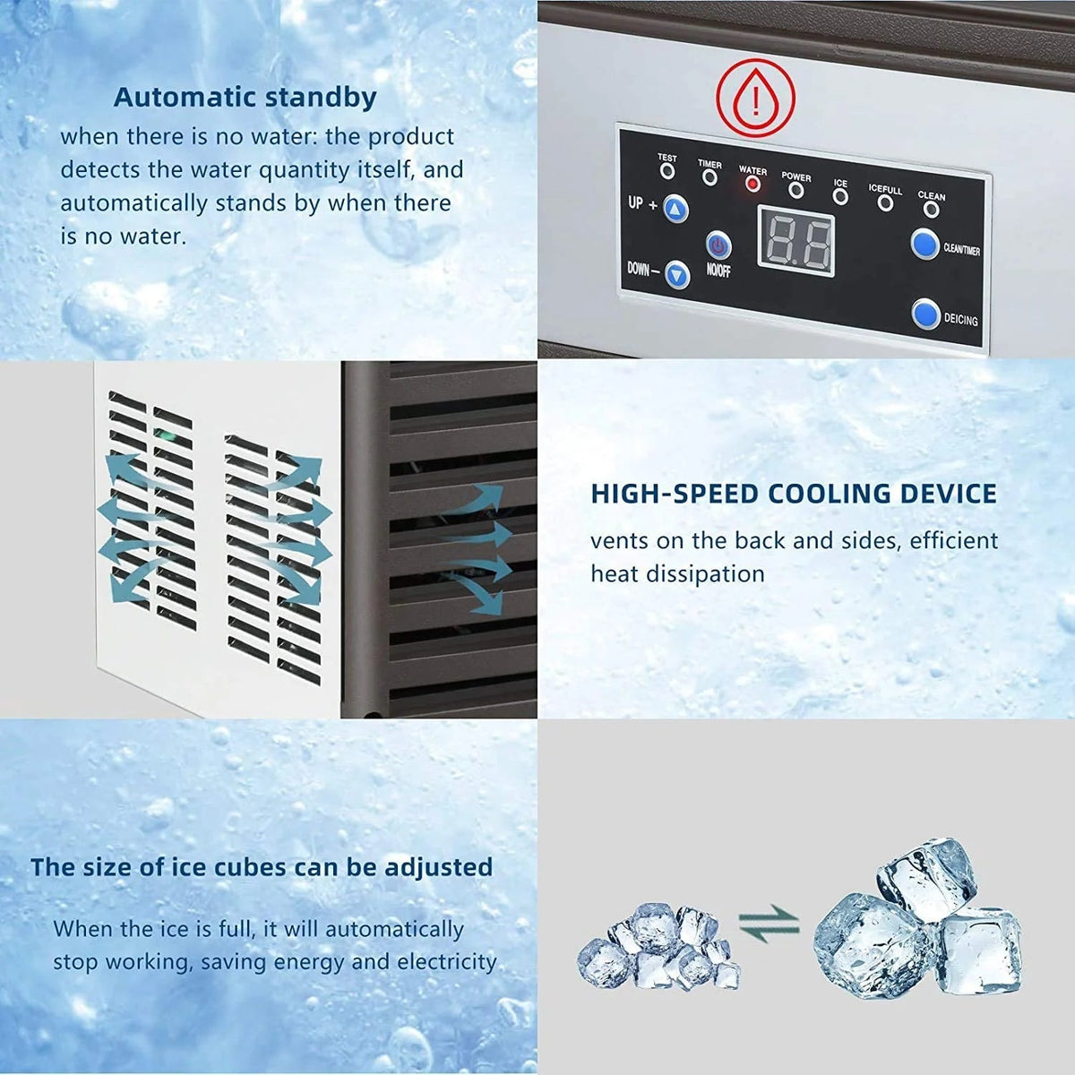 Commercial Ice - 110LBS/24H Stainless Steel Free-standing Ice Machine Maker Air Cooling Ice