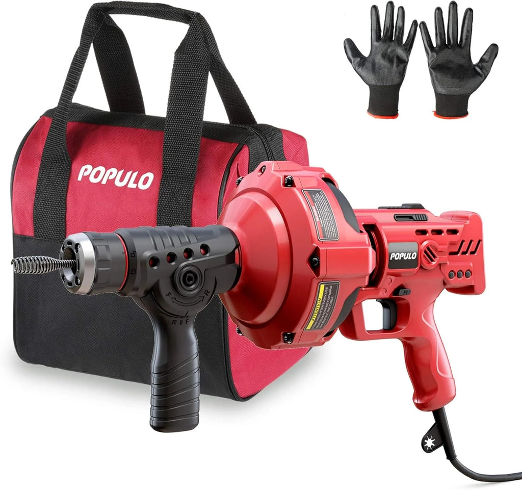 20V Cordless Electric Drain Auger-efficient 25FT Auto-feed Drain Snake with Replaceable CABLE,2.0AH Battery,charger,storage Bag & Gloves for…