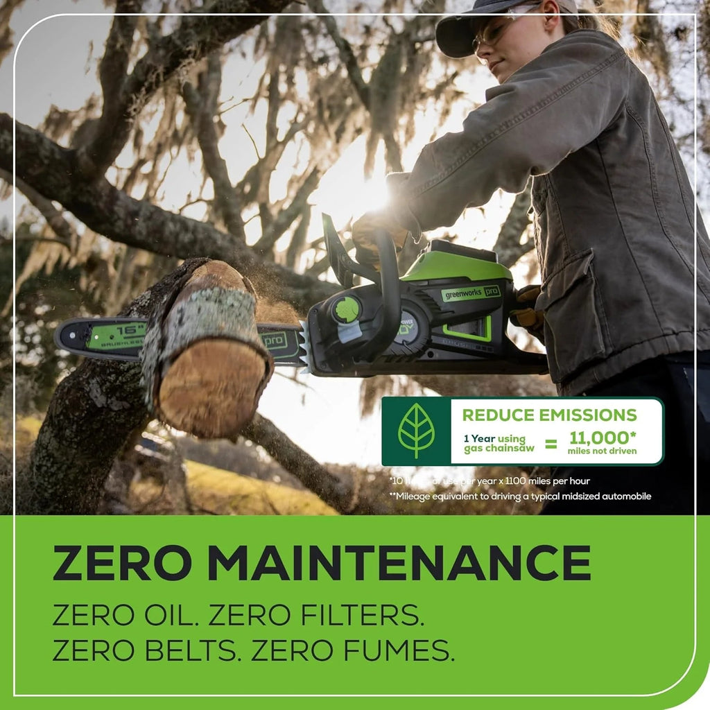 40V 16" Brushless Cordless Chainsaw, 4.0AH Battery and Charger Included