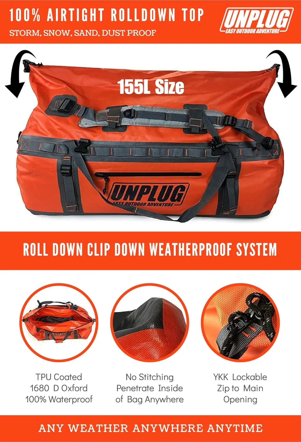 Ultimate Adventure Bag -1680D Heavy Duty Waterproof Travel Duffel Bags for Camping, Motorcycle Dry Bag, Waterproof Bags for Boating,…