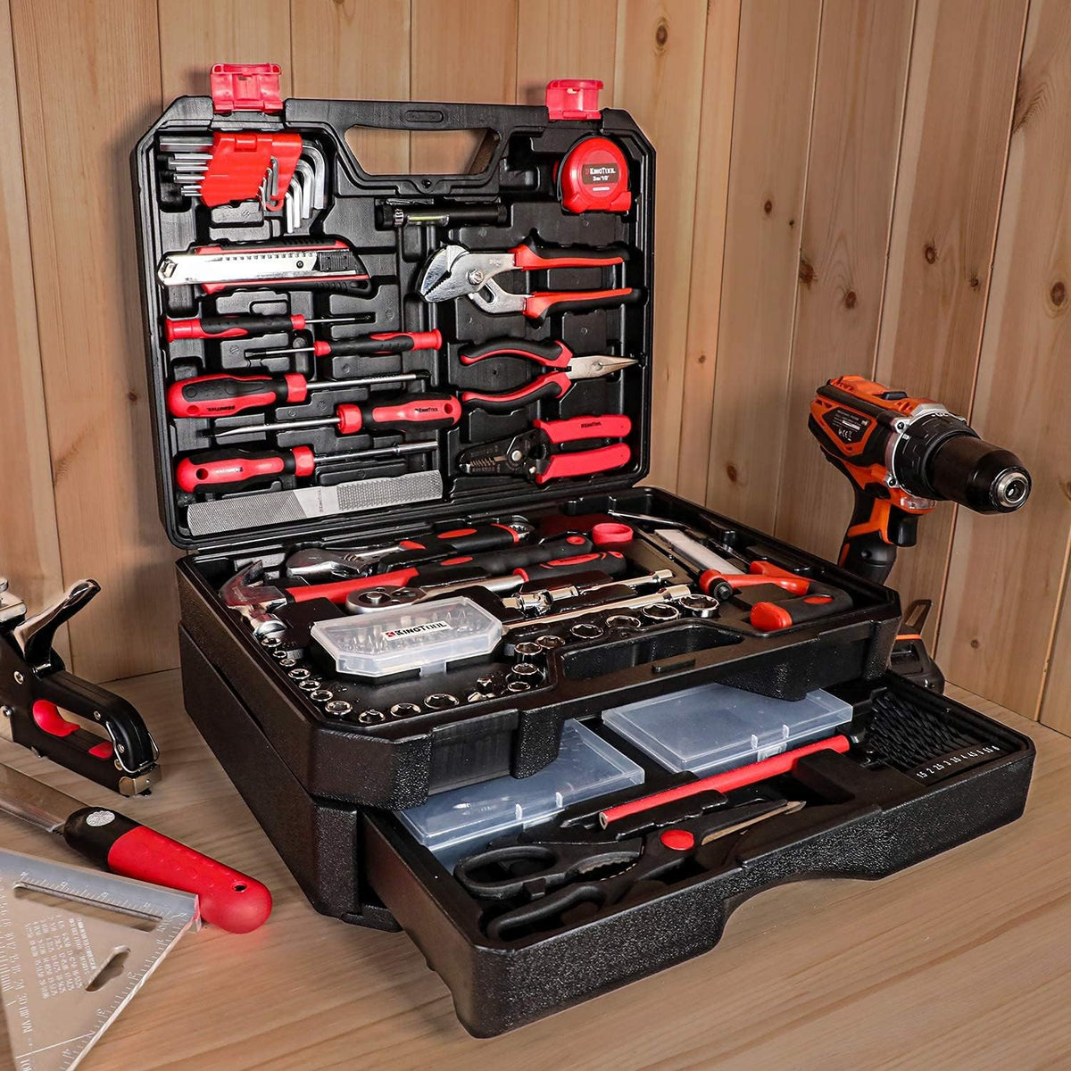 Home Tool Set Kit - 286 Pcs Home Auto Repair Tool Kit with Rolling Tool Box, Mechanic Tool Sets with 21V Max Cordless Power Drill, Perfect…