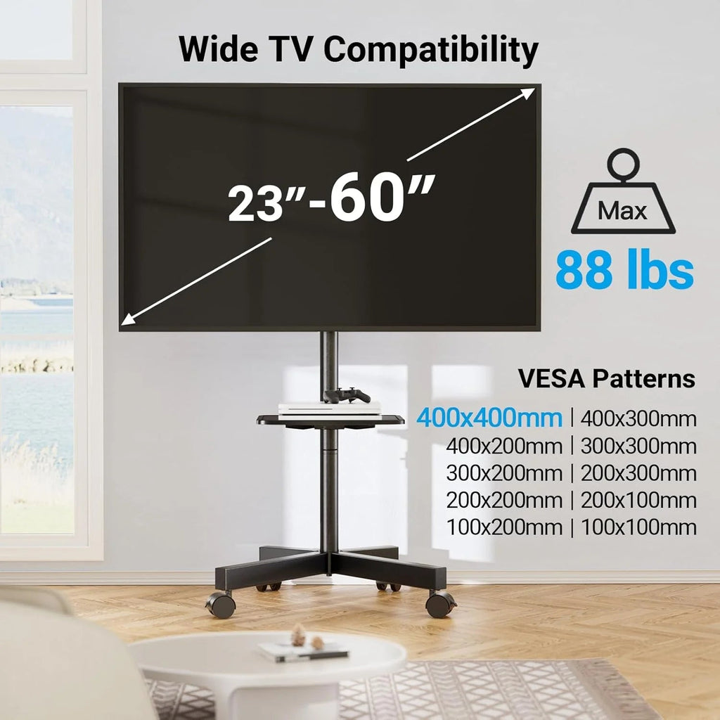 Perlesmith Mobile TV Stand for 23 60 Inch Lcd LED Flat Curved Panel Screen Tvs Tilt TV Cart Holds Up to 88LBS Portable Stand with Laptop She