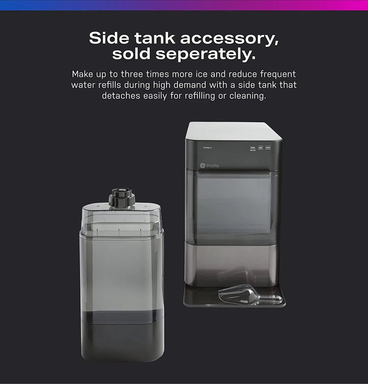 Countertop Nugget Ice Maker | Ice Machine with Wifi Connectivity | Smart Home Kitchen Essentials | Black Stainless
