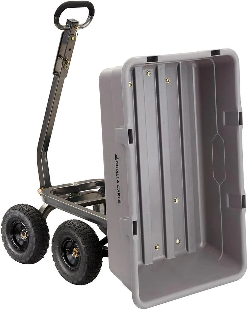 Heavy Duty Poly Utility Dump Wagon Garden Cart W/pneumatic Tires, 6 Cu ft - 1200 lb Capacity Outdoor Wheelbarrow for Yard, Landscaping &…