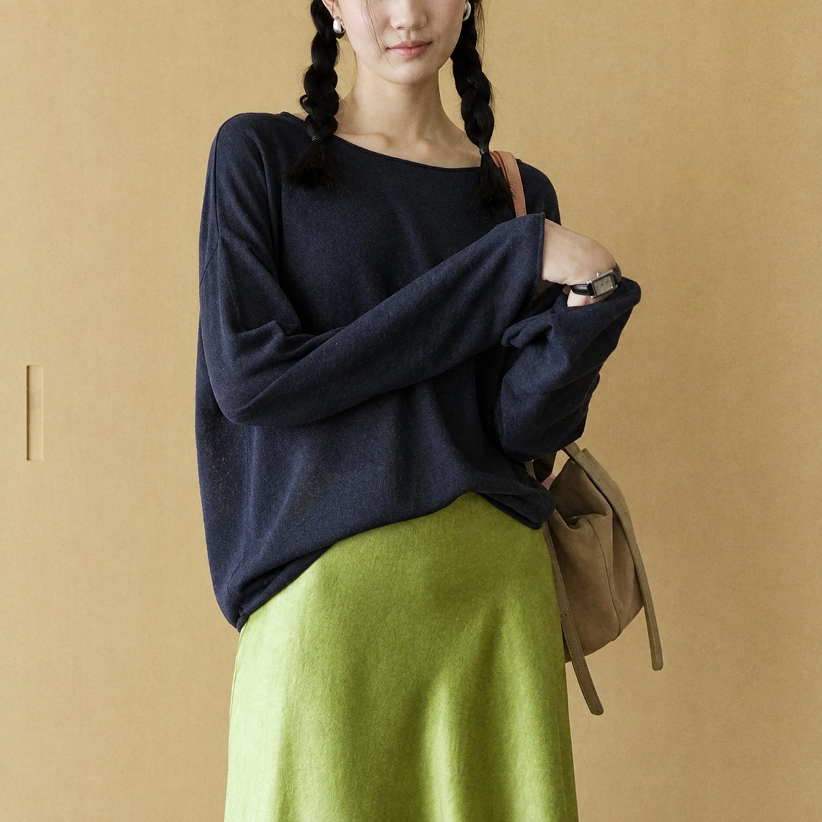 LONGÉ Women's Acetate Satin Flared Mini Skirt - Green