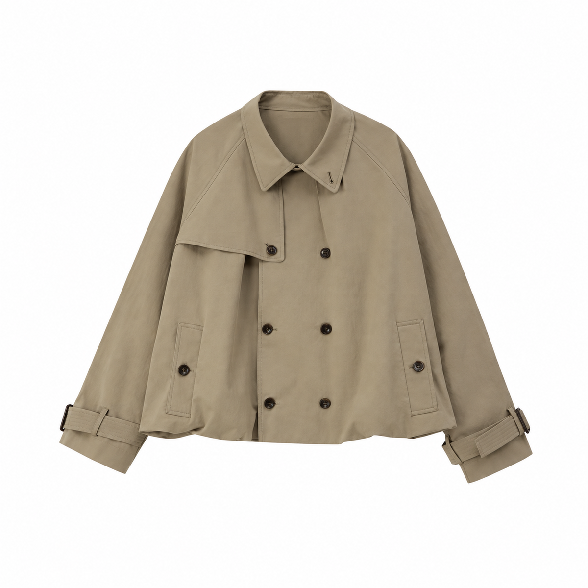 LONGÉ Women's Cotton Blend Oversized Double-Breasted Trench Jacket - Khaki