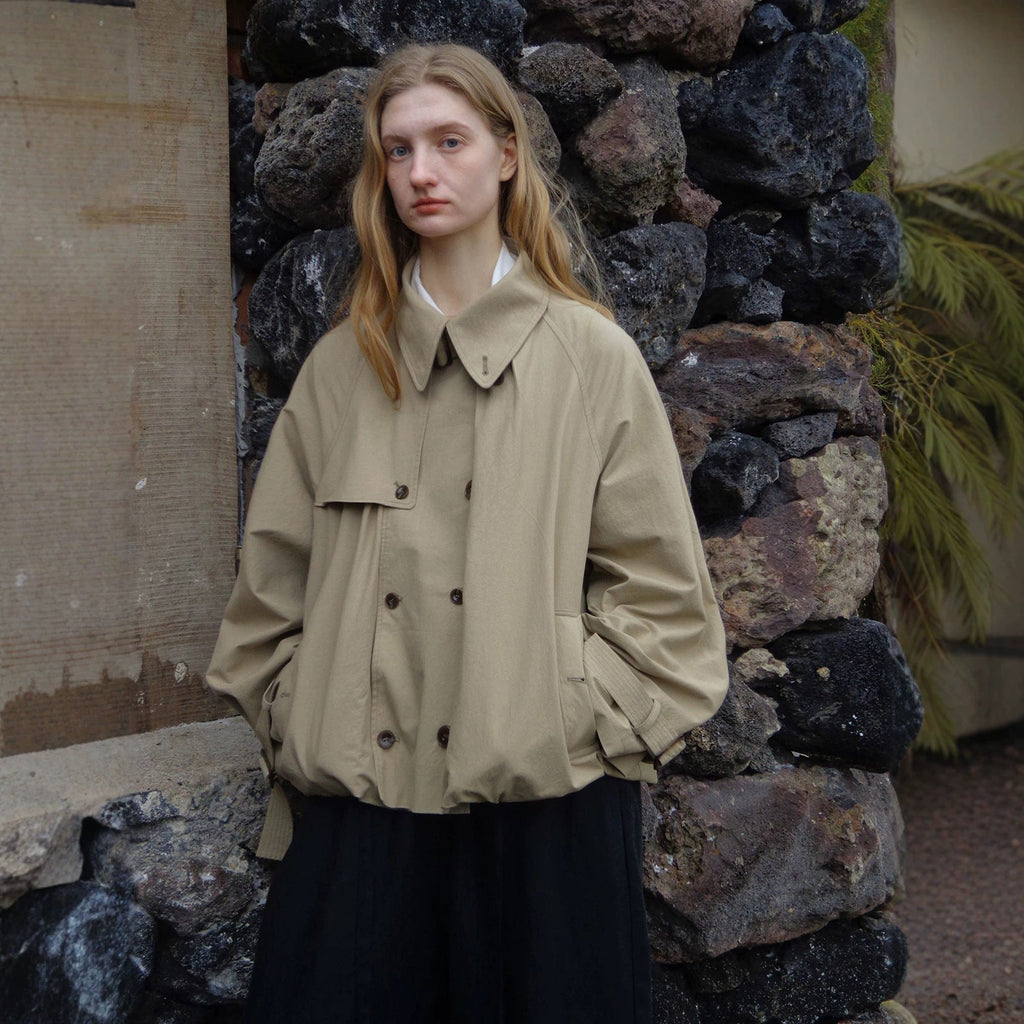 LONGÉ Women's Cotton Blend Oversized Double-Breasted Trench Jacket - Khaki