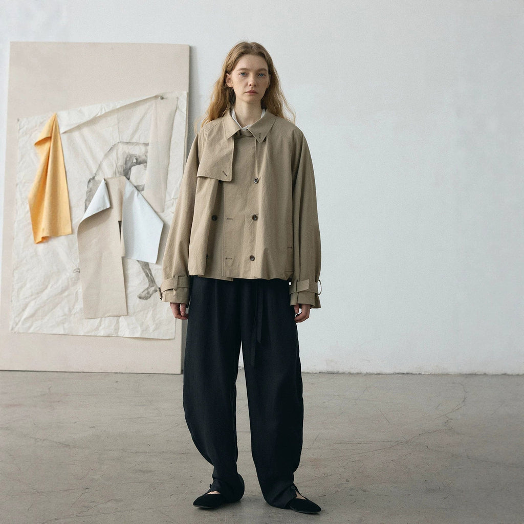 LONGÉ Women's Cotton Blend Oversized Double-Breasted Trench Jacket - Khaki