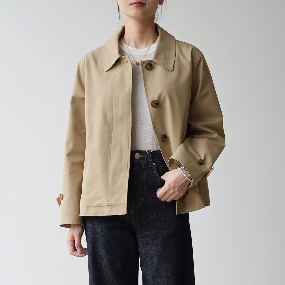 LONGÉ Women's Cotton Blend Short Trench Jacket