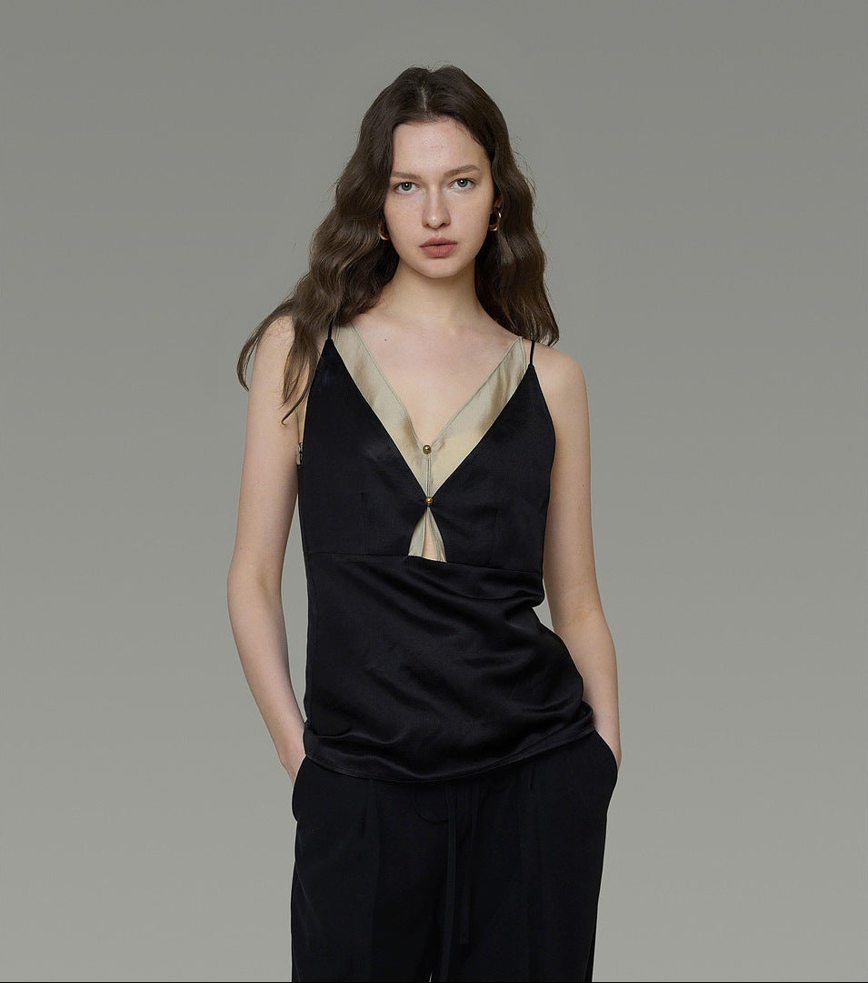LONGÉ Women's Cotton Polyester Blend V-Neck Camisole - Black