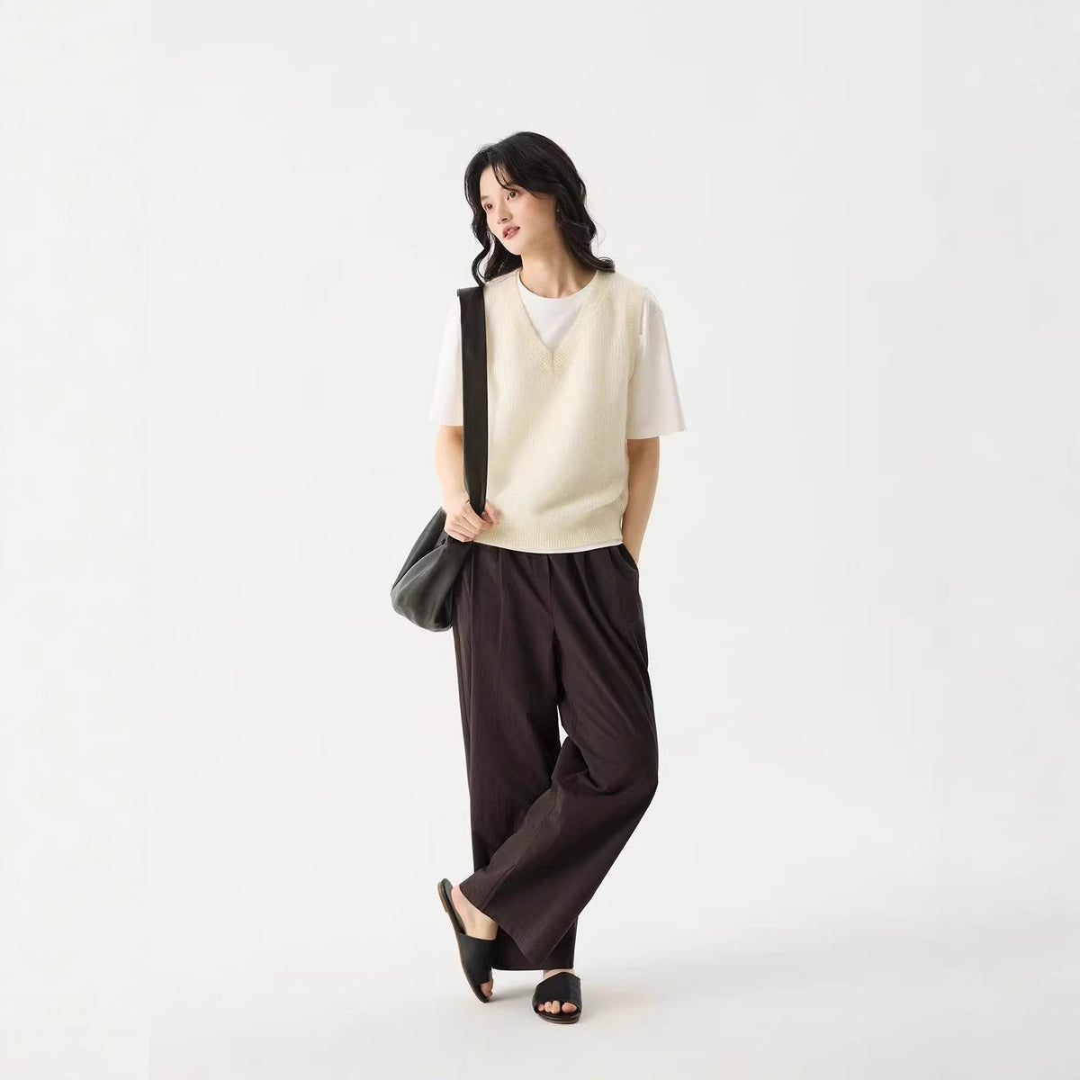 LONGÉ Women's Mohair Wool Blend V-Neck Sweater Vest