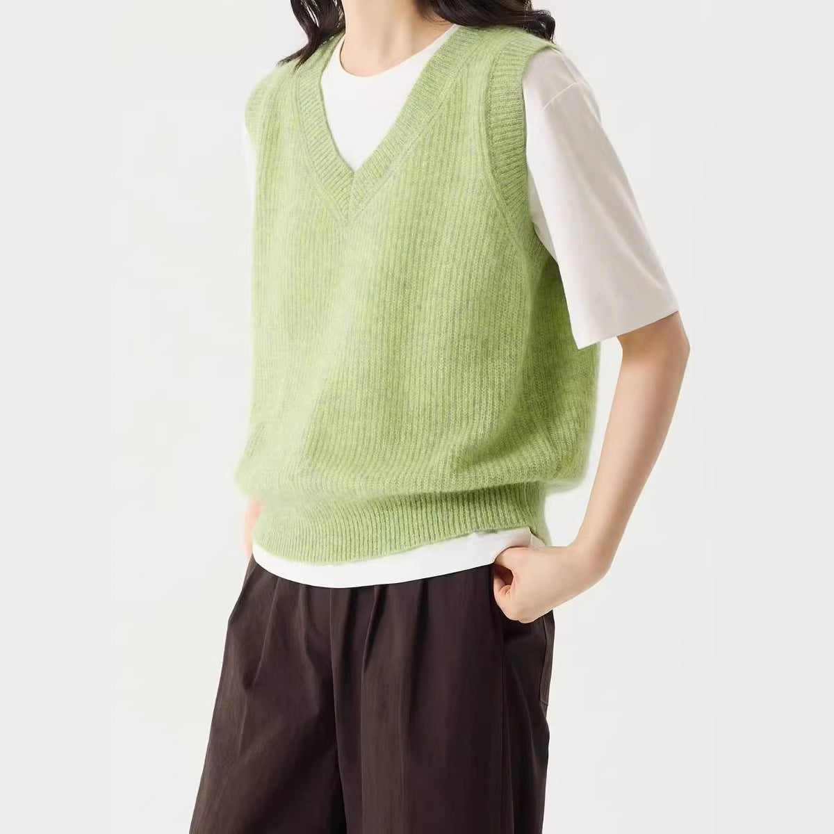 LONGÉ Women's Mohair Wool Blend V-Neck Sweater Vest