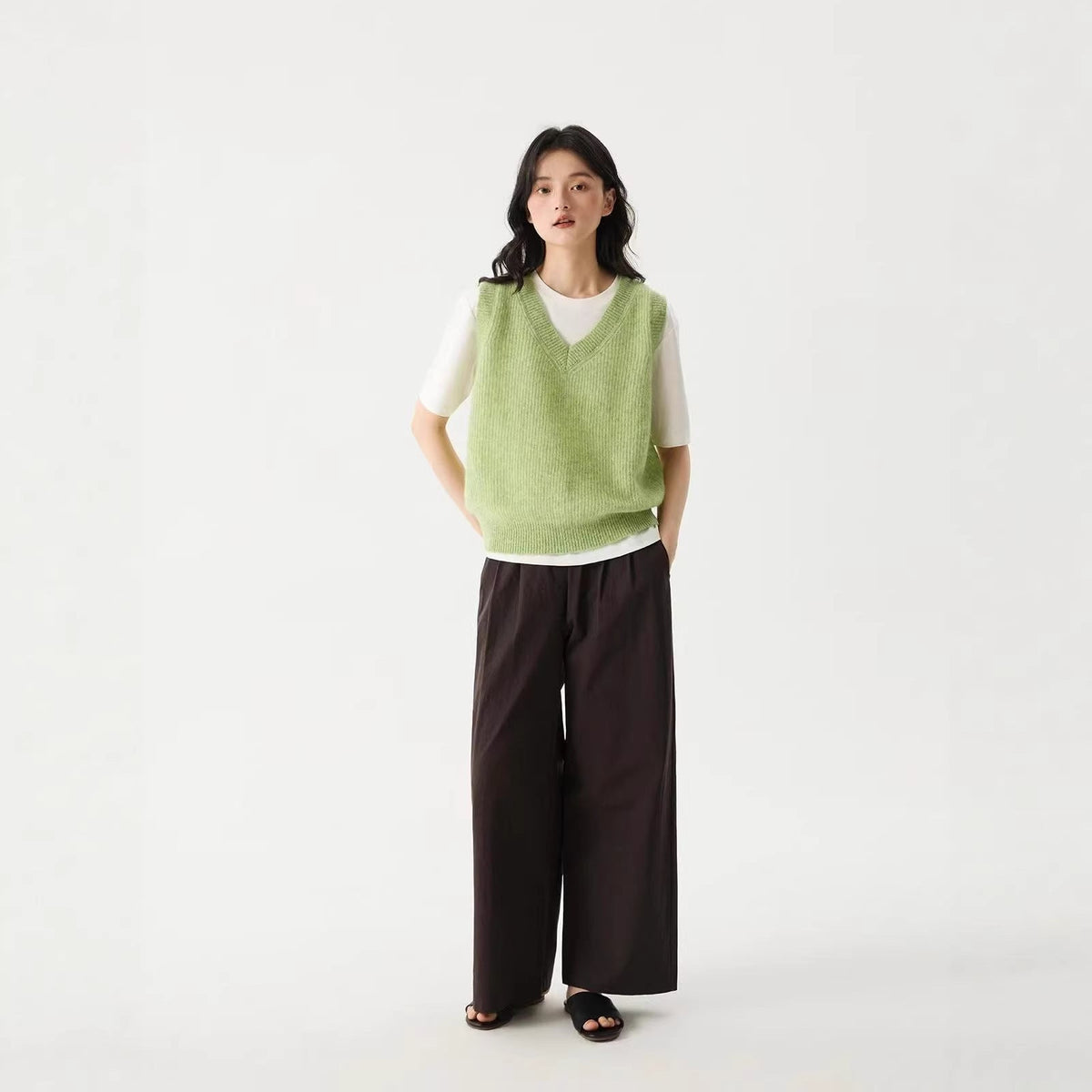 LONGÉ Women's Mohair Wool Blend V-Neck Sweater Vest