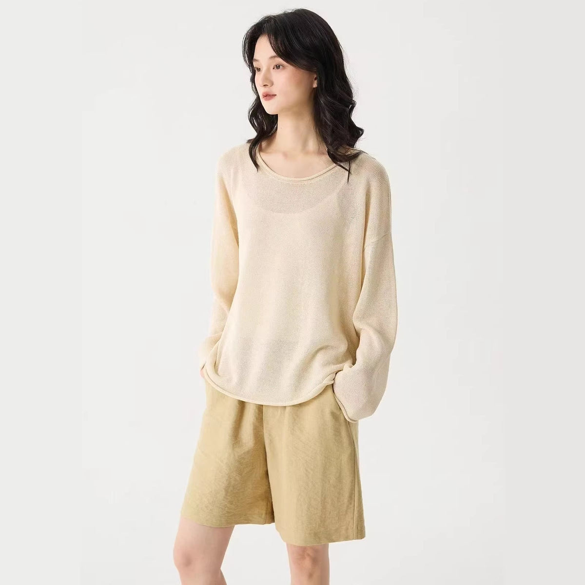 LONGÉ Women's Regenerated Cellulose Blend Knit Long-Sleeve Top